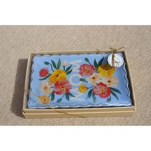 Eccolo Deluxe Trinket Tray for Mom Blue Floral Ceramic Jewelry Dish New in Box